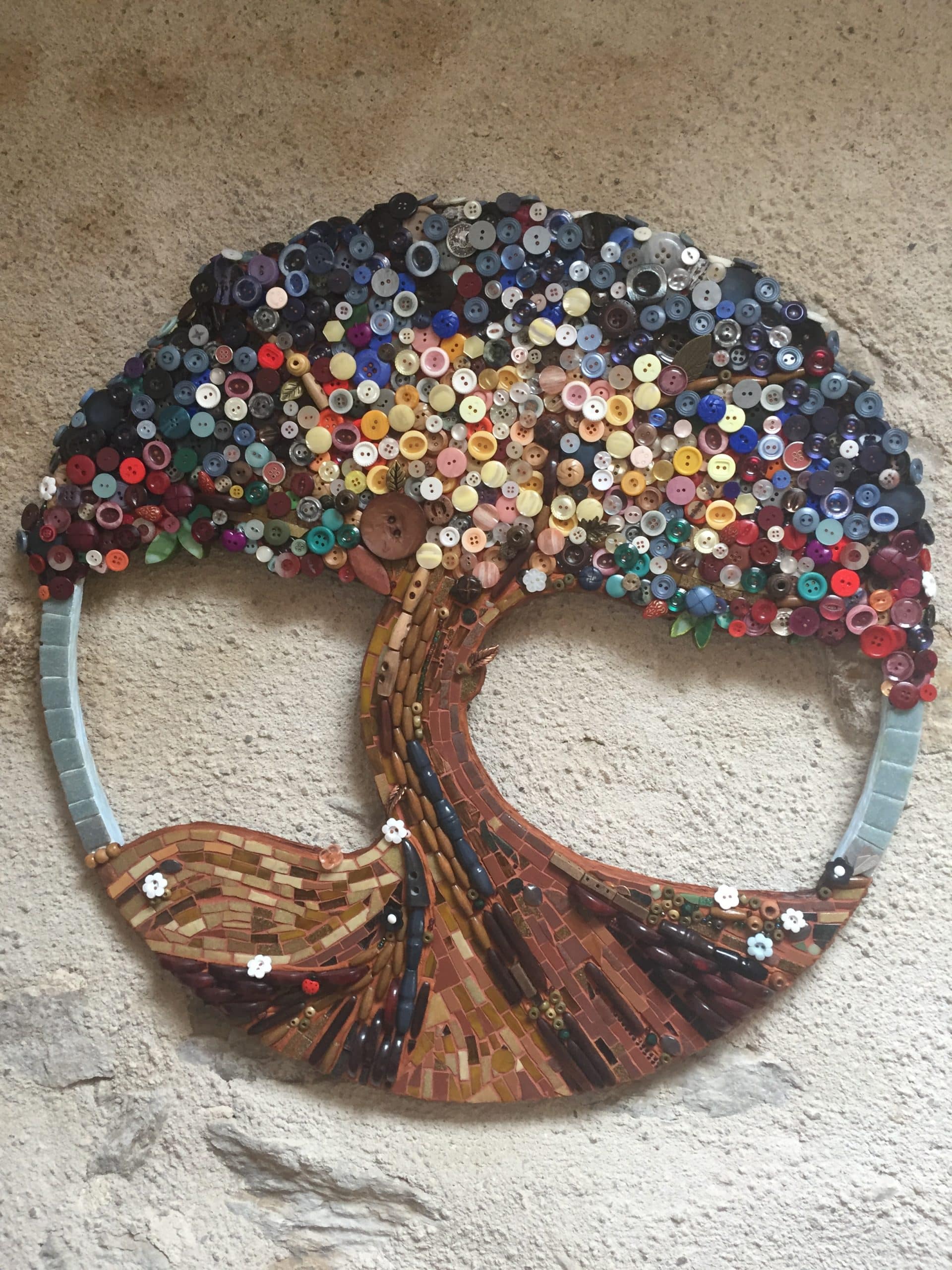 mosaic and button tree of life artwork