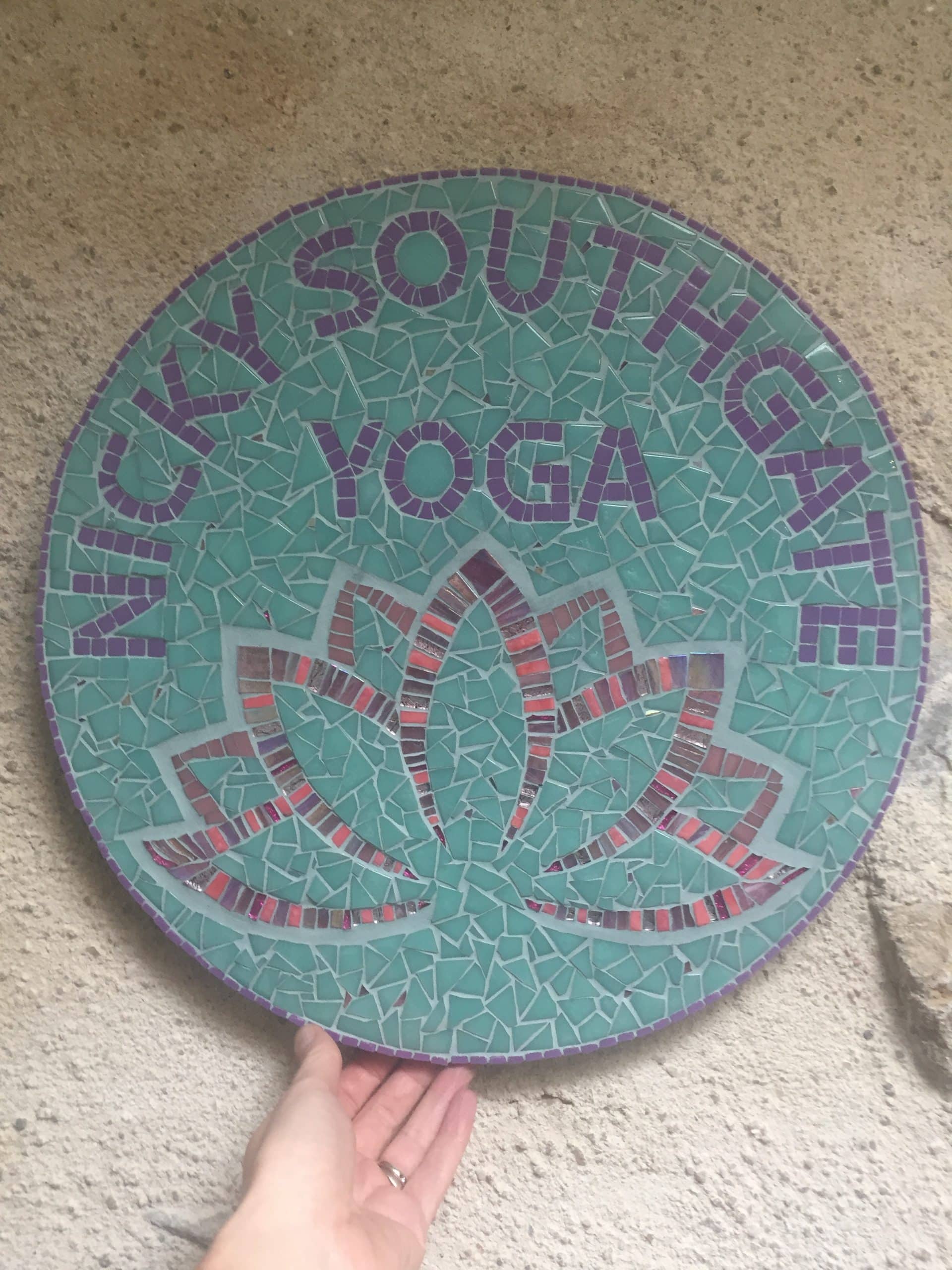 nicky southgate yoga business sign in mosaic