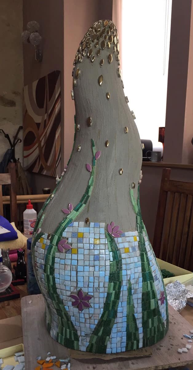 starting to mosaic the garden sculpture