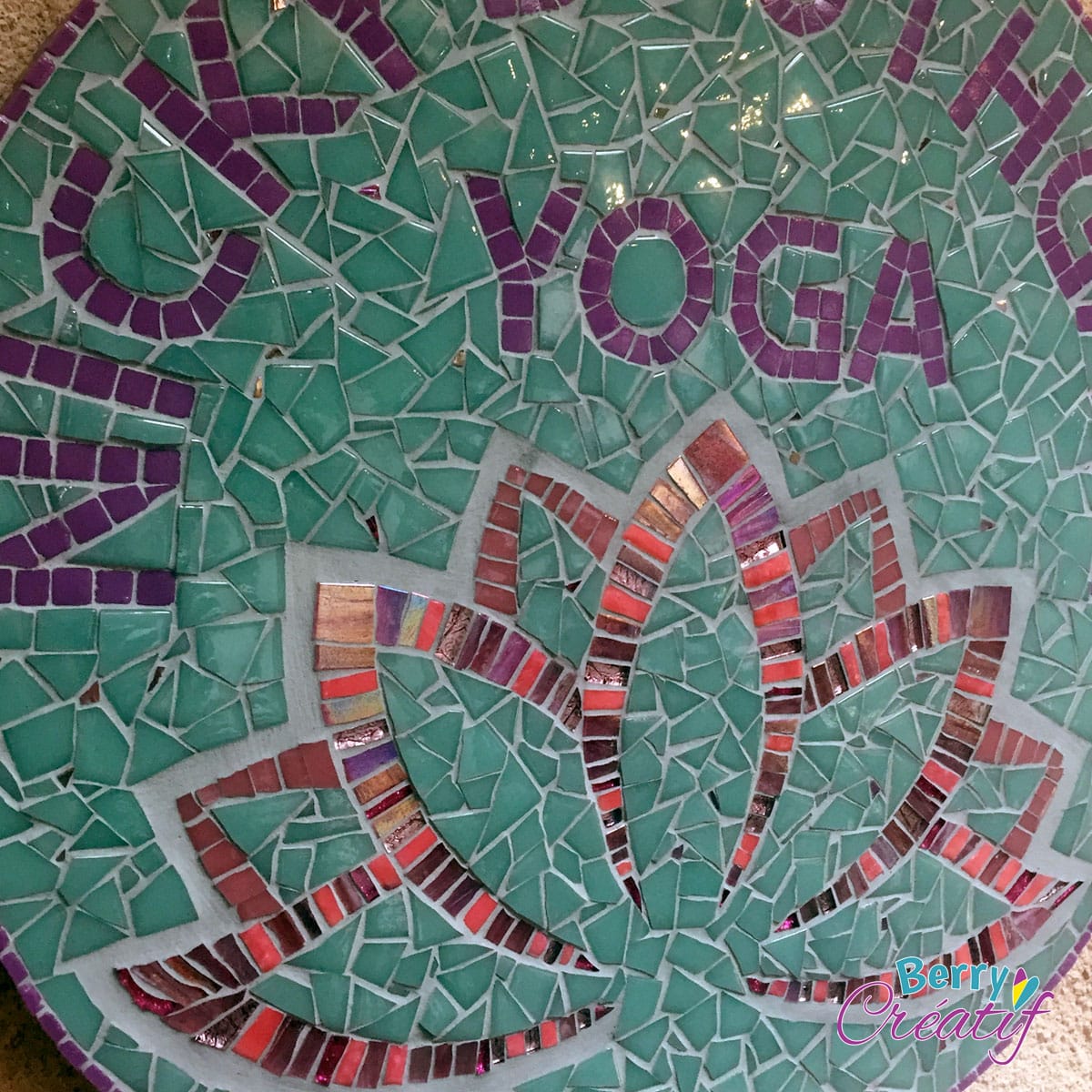 close up of finished mosaic sign