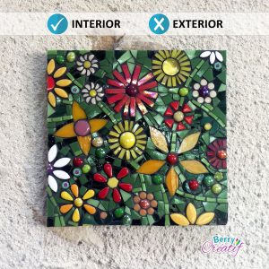 square mosaic art green floral with red and orange flowers