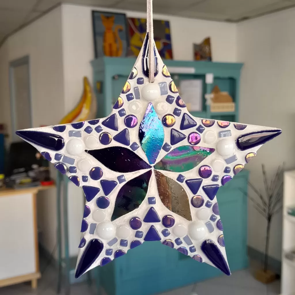 cobalt blue and white hanging star ornament