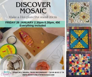 mosaic workshop flyer making hot plate